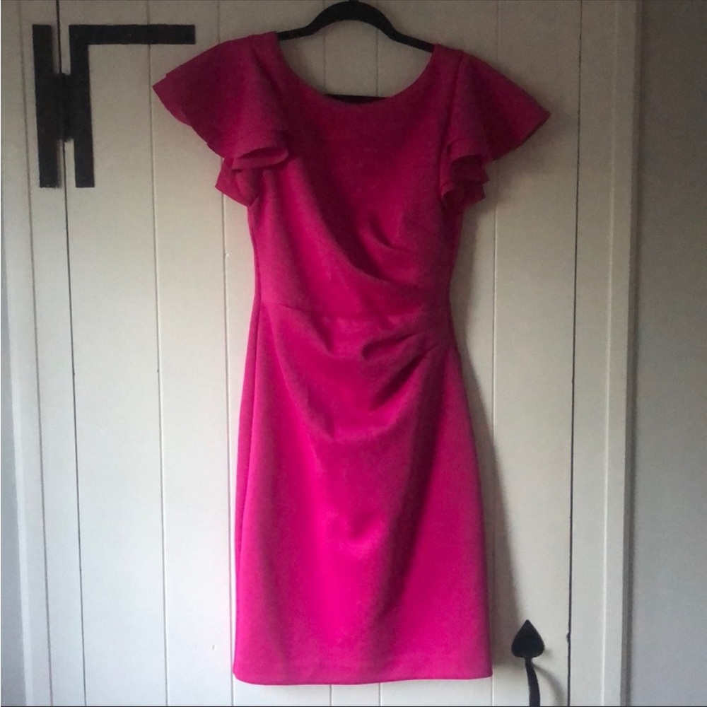 Hot pink flutter sleeve dress - Picture 2 of 9